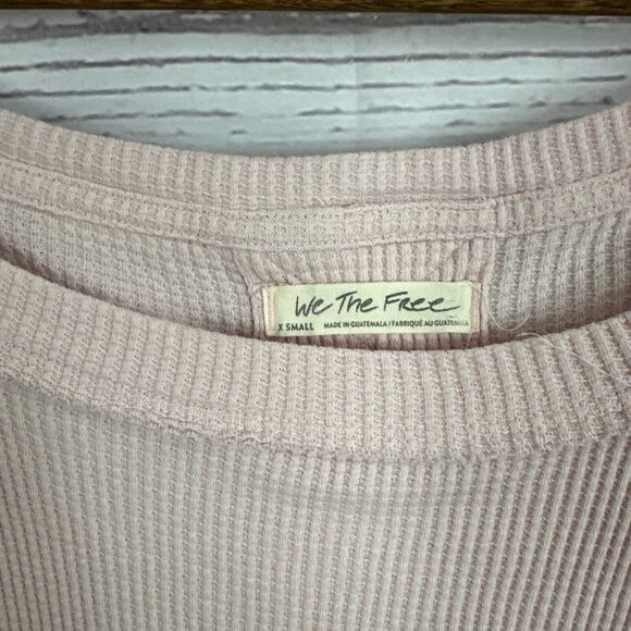 We The Free Shirt Womens XS Pink Waffle Boxy Boho Peasant Thermal Off Shoulder - Picture 4 of 13
